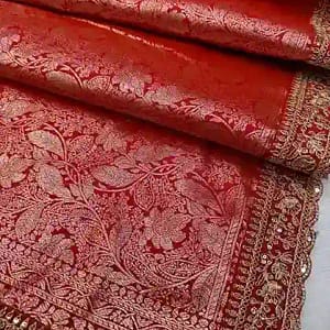 Karva Chauth Special Red Banarasi Jacquard Silk Saree with Designer Blouse - Image 10