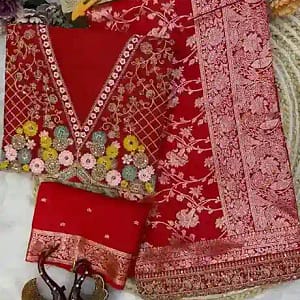 Karva Chauth Special Red Banarasi Jacquard Silk Saree with Designer Blouse - Image 7