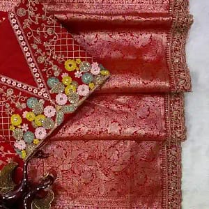 Karva Chauth Special Red Banarasi Jacquard Silk Saree with Designer Blouse - Image 3