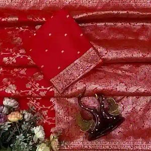 Karva Chauth Special Red Banarasi Jacquard Silk Saree with Designer Blouse - Image 2