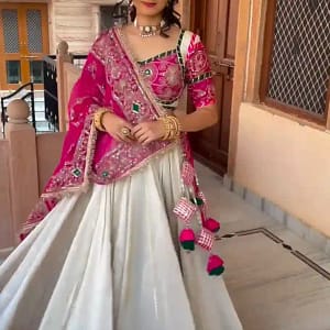 Navratri Special Roman Silk Heavy Embroidered Lehenga Choli with Dupatta - Image 10