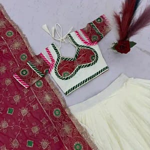 Navratri Special Roman Silk Heavy Embroidered Lehenga Choli with Dupatta - Image 7