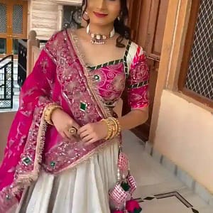 Navratri Special Roman Silk Heavy Embroidered Lehenga Choli with Dupatta - Image 4