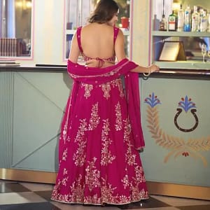 Naysha Silk Sequin & Thread Embroidered Lehenga Choli with Organza Dupatta - Image 3