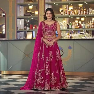Naysha Silk Sequin & Thread Embroidered Lehenga Choli with Organza Dupatta
