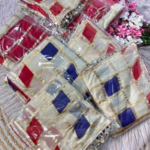Off White Multicolour Checks Viscose Saree with Mirror Border - Image 8