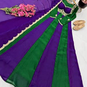 Designer Fendy Silk Party Gown & Dupatta Set - Image 3