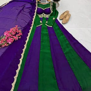 Designer Fendy Silk Party Gown & Dupatta Set - Image 6