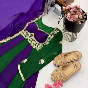 Designer Fendy Silk Party Gown & Dupatta Set - Image 5