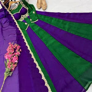 Designer Fendy Silk Party Gown & Dupatta Set - Image 4