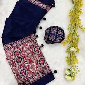 Premium Crepe Gajji Silk Ajrakh Saree - Image 5