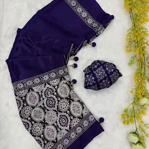 Premium Crepe Gajji Silk Ajrakh Saree - Image 7