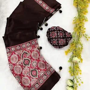Premium Crepe Gajji Silk Ajrakh Saree - Image 2