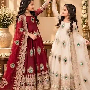 Premium Kids Fendy Silk Embroidered Gown Set - Image 4
