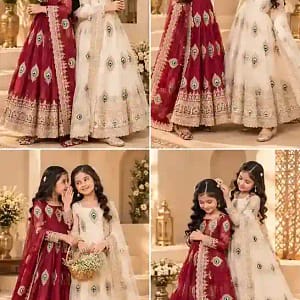 Premium Kids Fendy Silk Embroidered Gown Set - Image 5