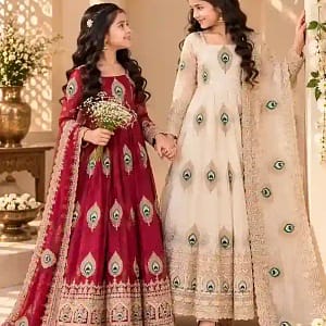 Premium Kids Fendy Silk Embroidered Gown Set - Image 11
