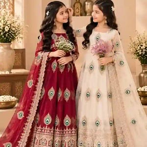 Premium Kids Fendy Silk Embroidered Gown Set - Image 10