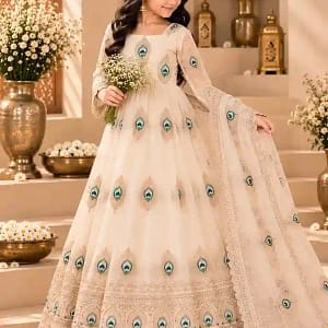 Premium Kids Fendy Silk Embroidered Gown Set - Image 7