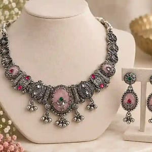 Premium Oxidised Silver Necklace & Earring Set