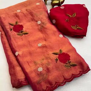 Designer Embroidered Organza Feel Silk Saree - Image 7