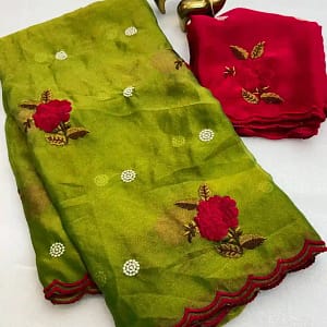 Designer Embroidered Organza Feel Silk Saree - Image 5