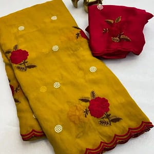 Designer Embroidered Organza Feel Silk Saree - Image 3
