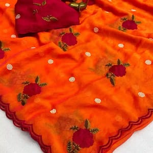 Designer Embroidered Organza Feel Silk Saree - Image 2