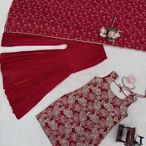 Simmer Silk Thread & Sequin Sharara Suit Set - Image 3
