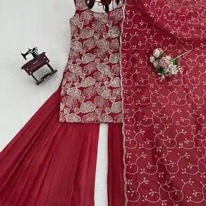 Simmer Silk Thread & Sequin Sharara Suit Set