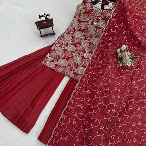 Simmer Silk Thread & Sequin Sharara Suit Set - Image 5