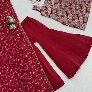Simmer Silk Thread & Sequin Sharara Suit Set - Image 13