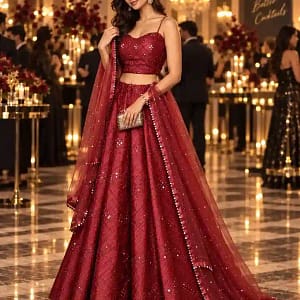 Stunning Red Tube Blouse Lehenga Set