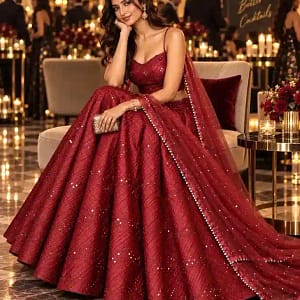 Stunning Red Tube Blouse Lehenga Set - Image 4