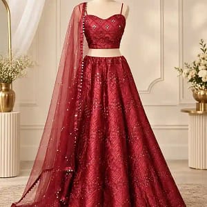 Stunning Red Tube Blouse Lehenga Set - Image 3