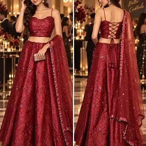 Alternative view of Stunning Red Tube Blouse Lehenga Set