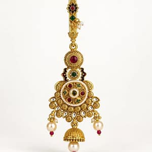Traditional Gold-Tone Saree Chhalla with Pearl & Stone Detailing - Image 2