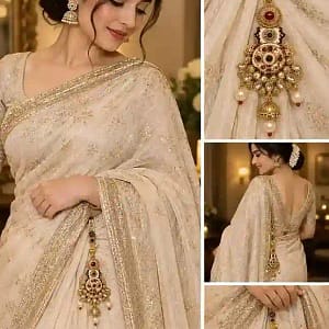 Traditional Gold-Tone Saree Chhalla with Pearl & Stone Detailing - Image 11