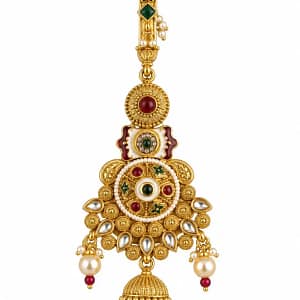 Traditional Gold-Tone Saree Chhalla with Pearl & Stone Detailing - Image 8