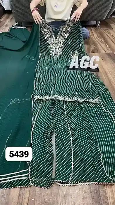 Premium Georgette Bandhani Kurti Palazzo Set - Image 2