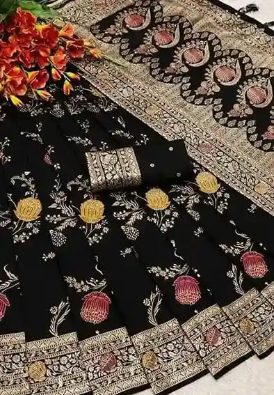 Black Banarasi Pre-Draped Saree 4 Black Banarasi Pre-Draped Saree - Image 4