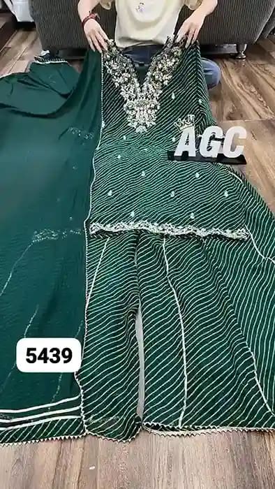 Premium Georgette Bandhani Kurti Palazzo Set - Image 3