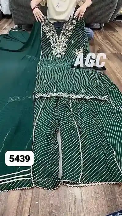 Premium Georgette Bandhani Kurti Palazzo Set