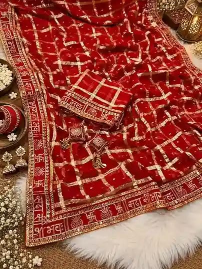 Karwa Chauth Checks Viscose Saree with Foil Work 5 Karwa Chauth Checks Viscose Saree with Foil Work - Image 5