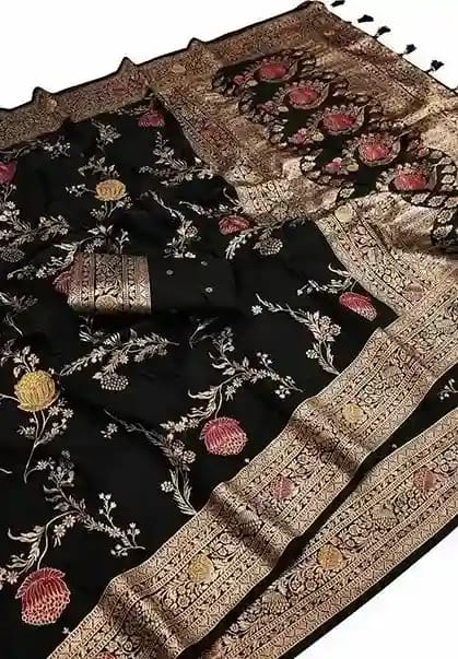 Black Banarasi Pre-Draped Saree 2 Black Banarasi Pre-Draped Saree - Image 2