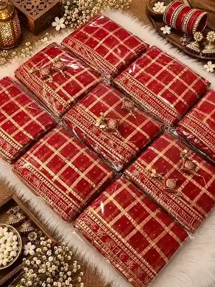 Karwa Chauth Checks Viscose Saree with Foil Work 6 Karwa Chauth Checks Viscose Saree with Foil Work - Image 6