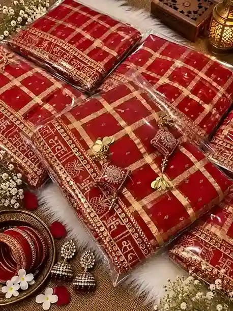 Karwa Chauth Checks Viscose Saree with Foil Work 7 Karwa Chauth Checks Viscose Saree with Foil Work - Image 7