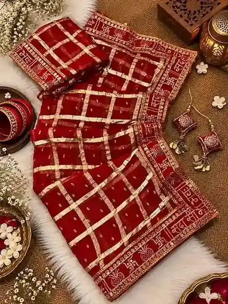 Karwa Chauth Checks Viscose Saree with Foil Work 1 Karwa Chauth Checks Viscose Saree with Foil Work