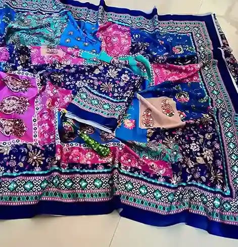 New Trending Bandhni Chinnon Saree with Mirror Work 9 New Trending Bandhni Chinnon Saree with Mirror Work - Image 9
