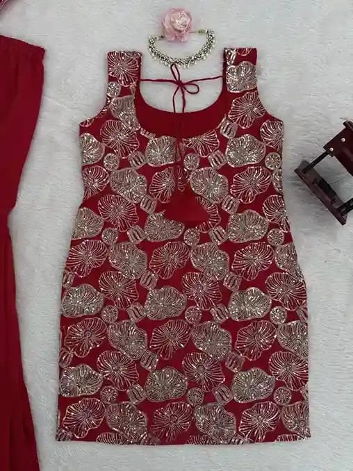 Simmer Silk Thread & Sequin Sharara Suit Set - Image 10
