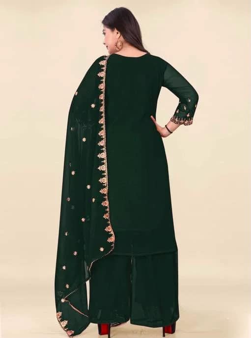 Elegant Deep Green Georgette Sharara Set 3 Elegant Deep Green Georgette Sharara Set